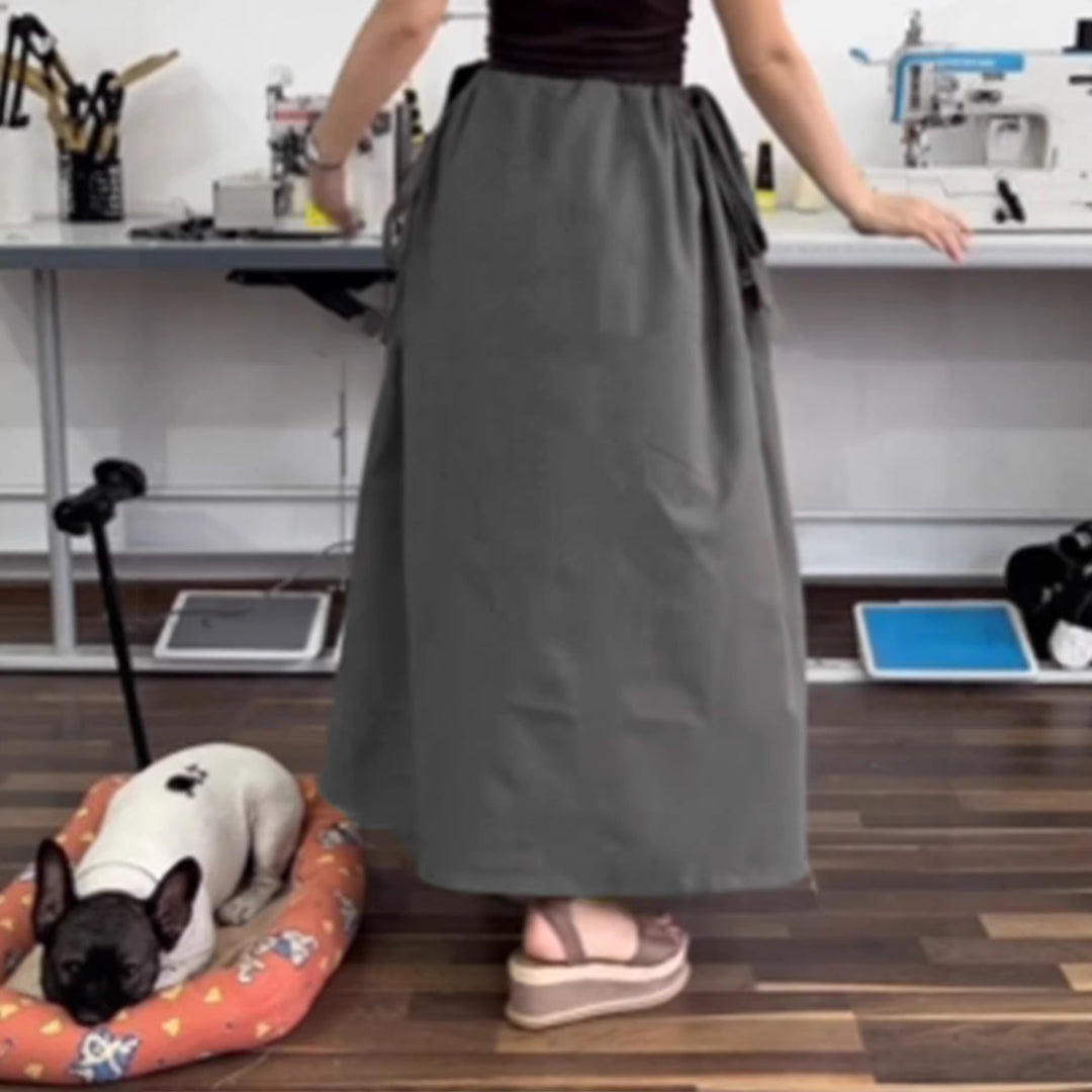 Damen Fließender Midirock mit hohem Smokbund, Bindeschleifen und Eingrifftaschen Shop Nory