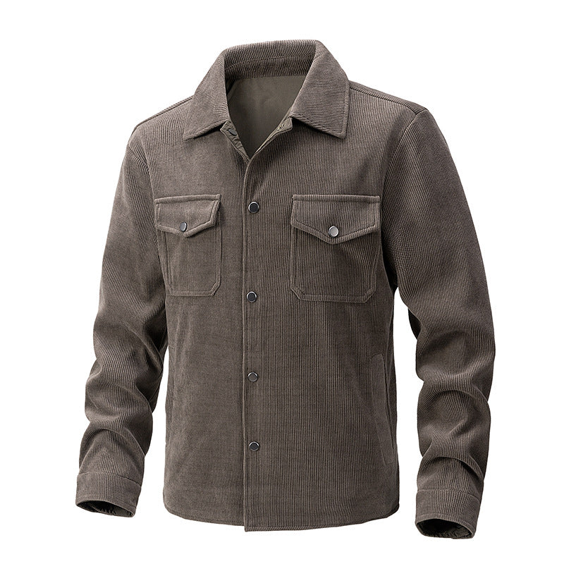 Herren Cordjacke mit Kentkragen, Brusttaschen und Druckknopfverschluss Shop Nory