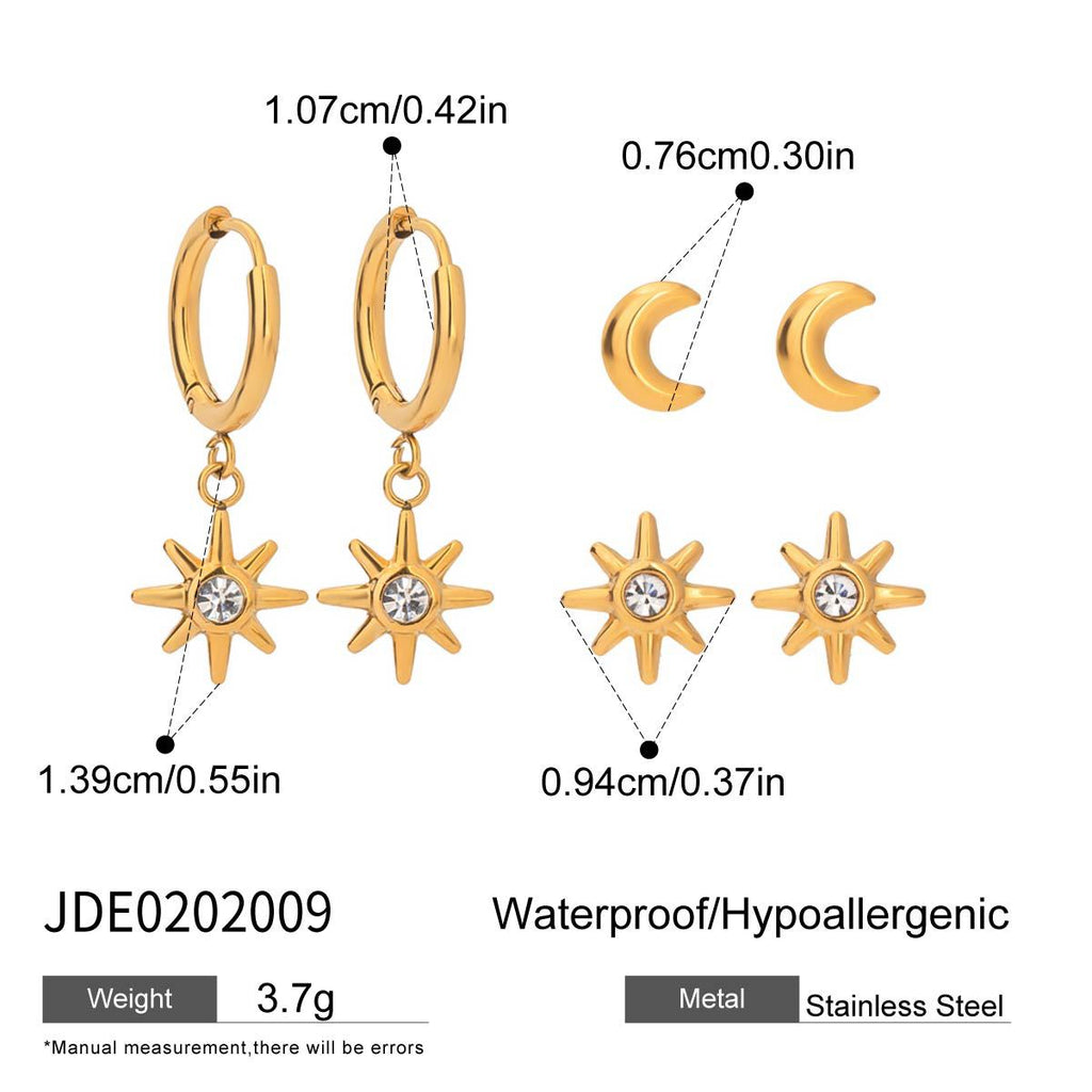 Damen Ohrhänger mit funkelndem Stern- und Monddesign aus hypoallergenem Edelstahl Shop Nory