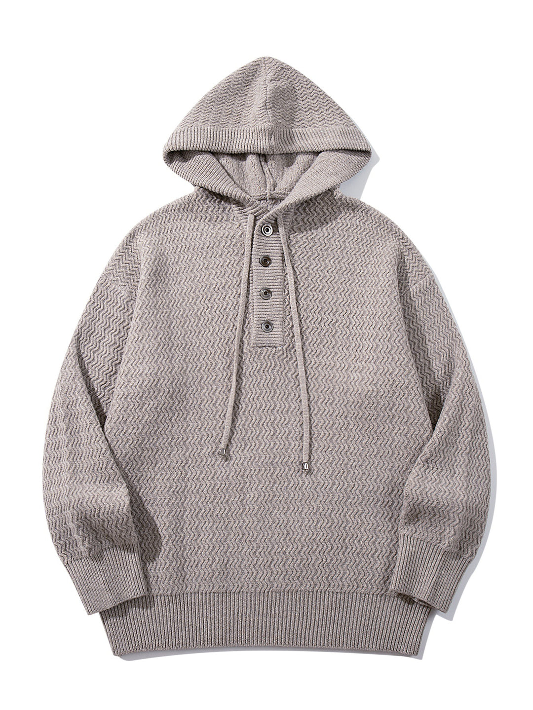 Unisex Strukturierter Kapuzen‑Strickpullover mit Henley‑Knopfleiste Shop Nory