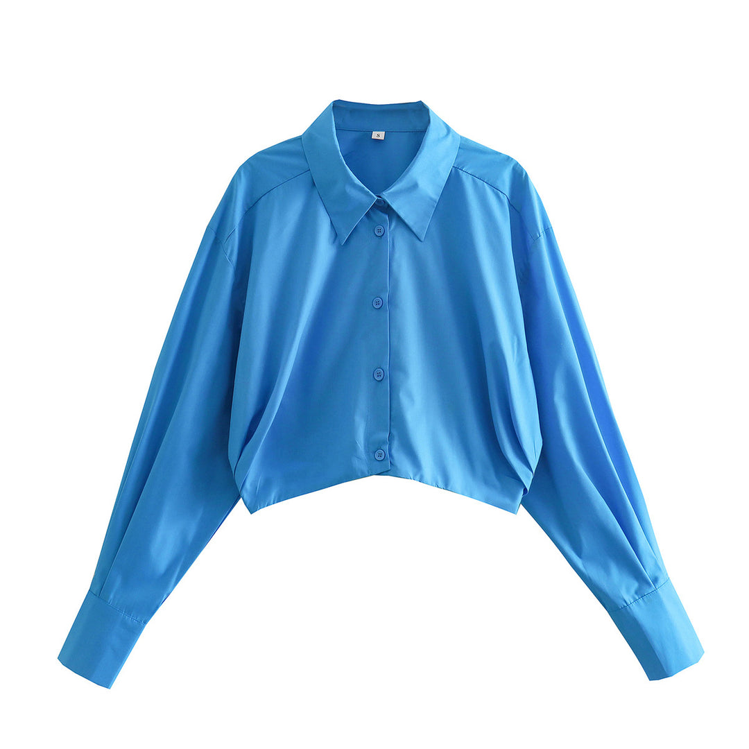 Damen Kurzgeschnittene übergroße Bluse mit weiten Ärmeln und Hemdkragen Shop Nory