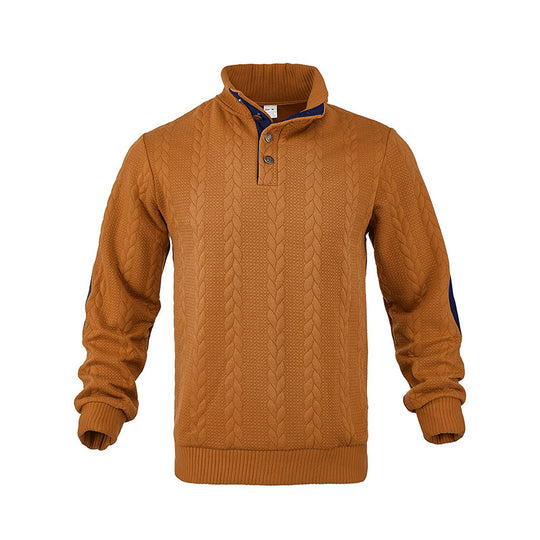 Herren Kabelstrick-Pullover mit Stehkragen, Knopfleiste & Ellbogenpatches Shop Nory