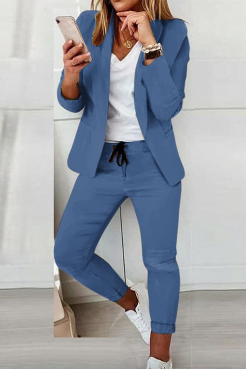 Damen nan lässiges Hosenanzug-Set mit Joggerhose, Kordelzug und tailliertem Blazer Shop Nory