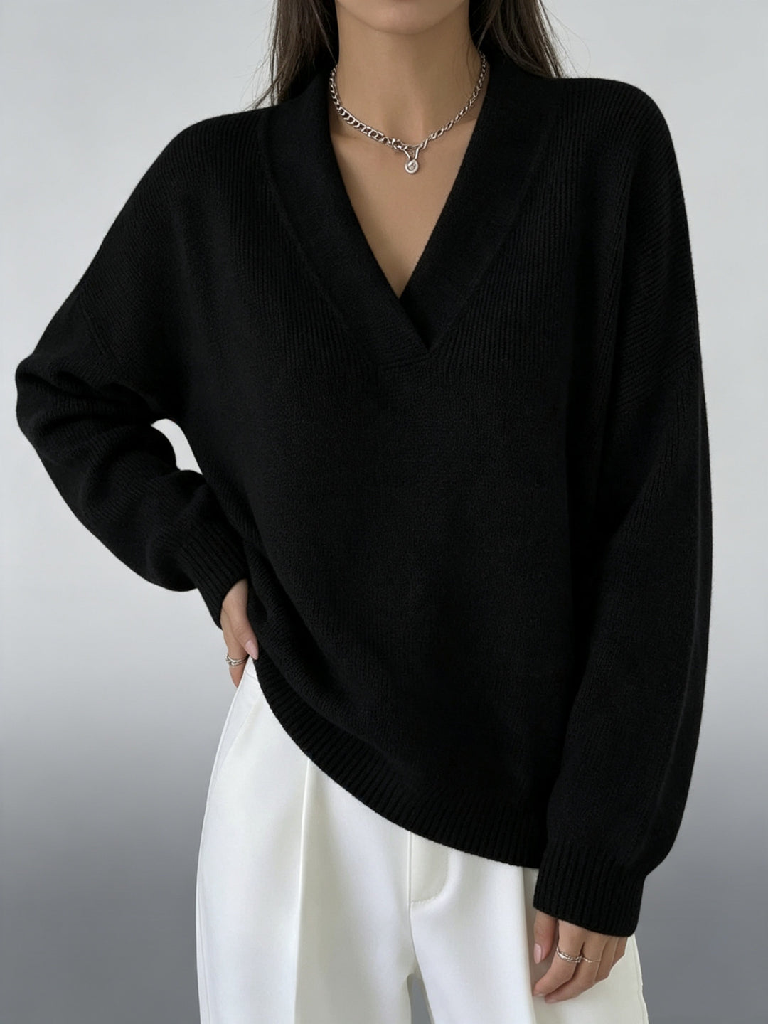 Damen Kaschmir-Touch V-Ausschnitt Relax-Pullover mit Raglanärmeln Shop Nory