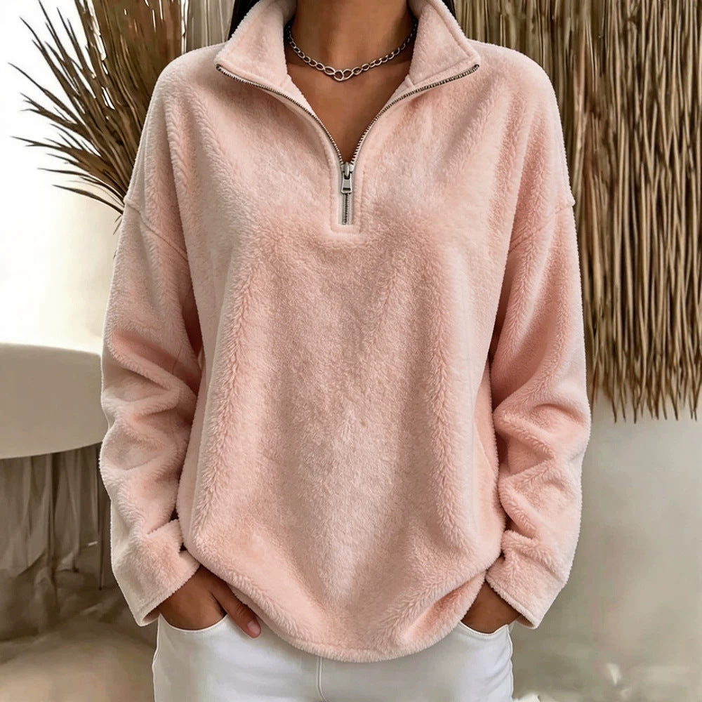 Damen Kuscheliger Fleecepullover mit halbem Reißverschluss Shop Nory