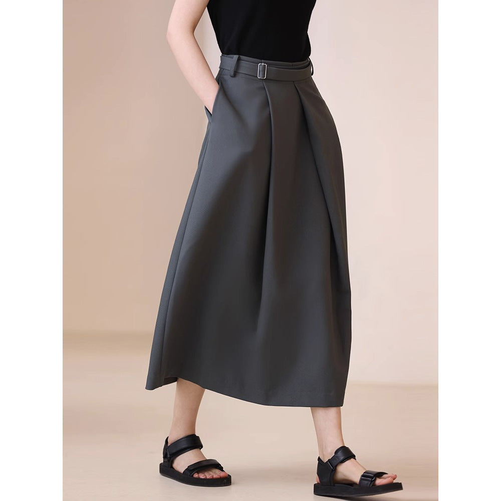 Damen Eleganter, weit geschnittener Maxirock mit Taillengürtel Shop Nory
