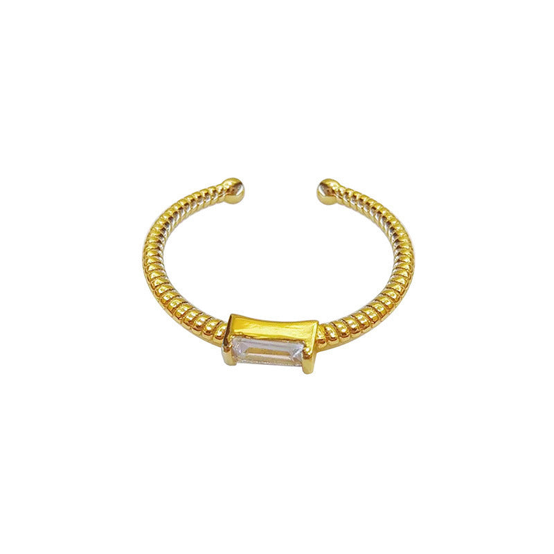 Damen Offener Ring mit elegantem, geometrischem Design und funkelndem Stein Shop Nory