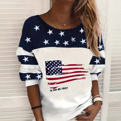 Damen lässiger Sweatshirt mit Sternen-Design und Flaggenmotiv