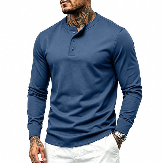 Herren Slim-Fit Henley-Langarmshirt aus Baumwoll-Jersey mit Knopfleiste Shop Nory