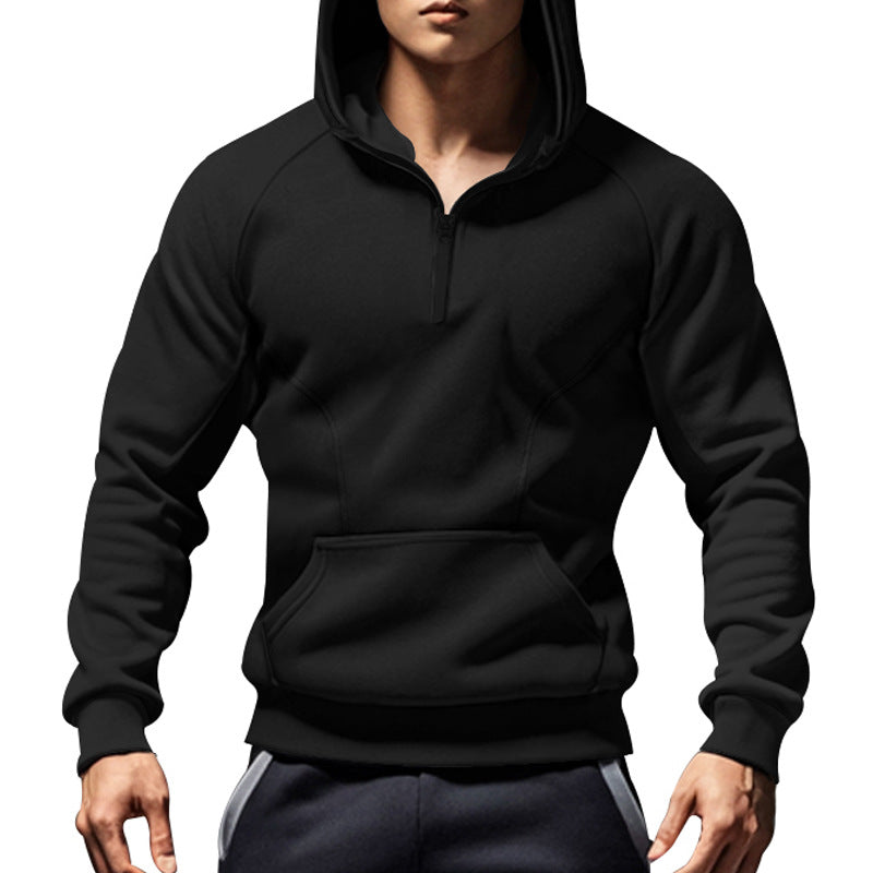 Herren nan sportliches Kapuzensweatshirt mit kurzem Frontreißverschluss ergonomischem Raglanschnitt und Kängurutasche