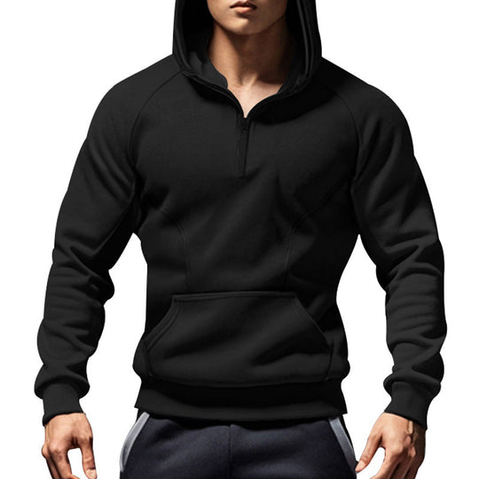 Herren nan sportliches Kapuzensweatshirt mit kurzem Frontreißverschluss ergonomischem Raglanschnitt und Kängurutasche