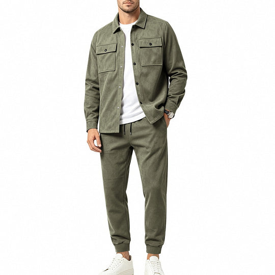 Herren Modernes Overshirt- und Jogginghosen-Set aus Mikrofleece mit Brustklappen Shop Nory