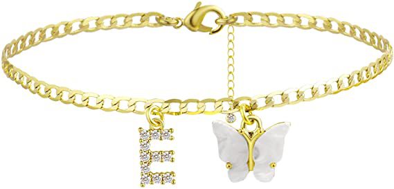Damen Fußkettchen mit eleganten Glitzer- und Schmetterlingsanhängern Shop Nory