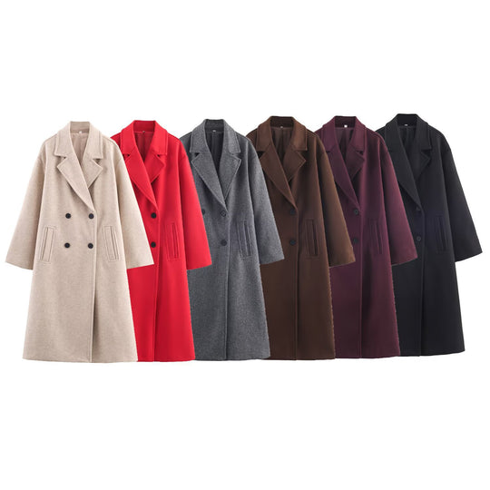 Damen Doppelreihiger Oversize‑Mantel mit fallendem Revers und Eingrifftaschen Shop Nory