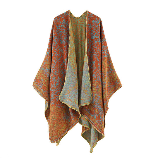 Damen Jacquard-Poncho mit orientalischem Muster und offener Vorderseite Shop Nory