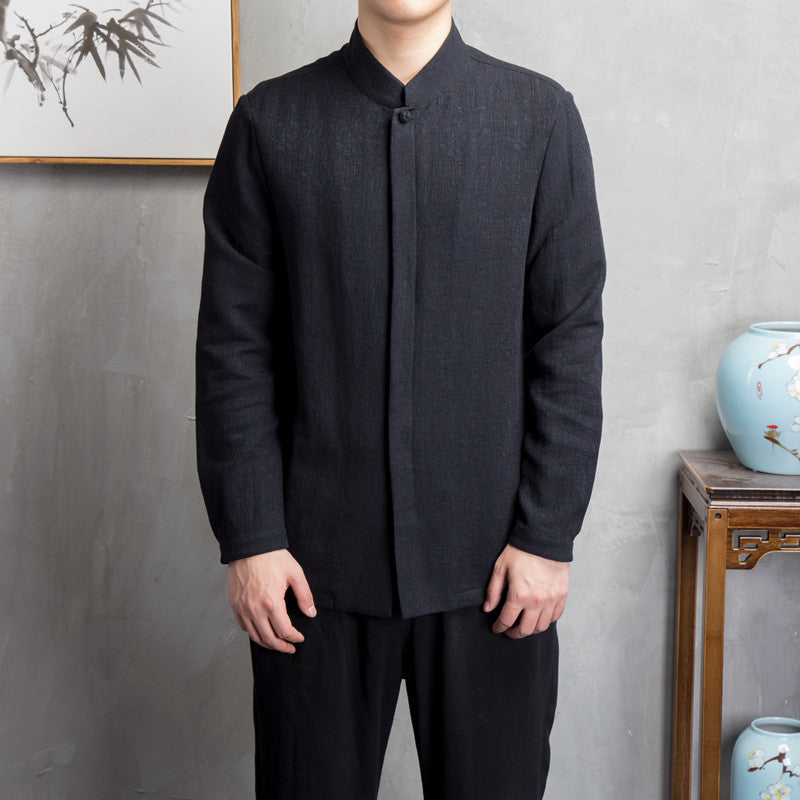 Herren leichtes Leinenhemd mit Stehkragen und verdeckter Knopfleiste Shop Nory
