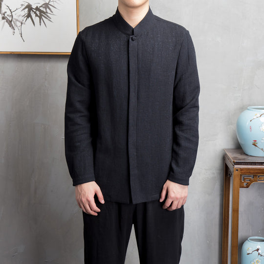 Herren leichtes Leinenhemd mit Stehkragen und verdeckter Knopfleiste Shop Nory