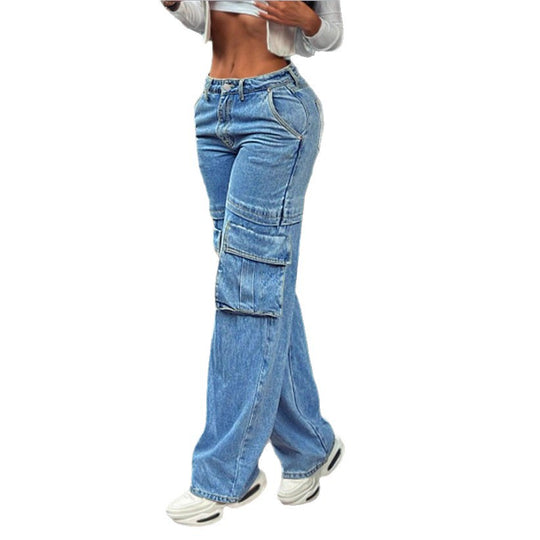 Damen tiefsitzende Wide‑Leg Cargo-Jeans mit XXL-Klappentaschen Shop Nory