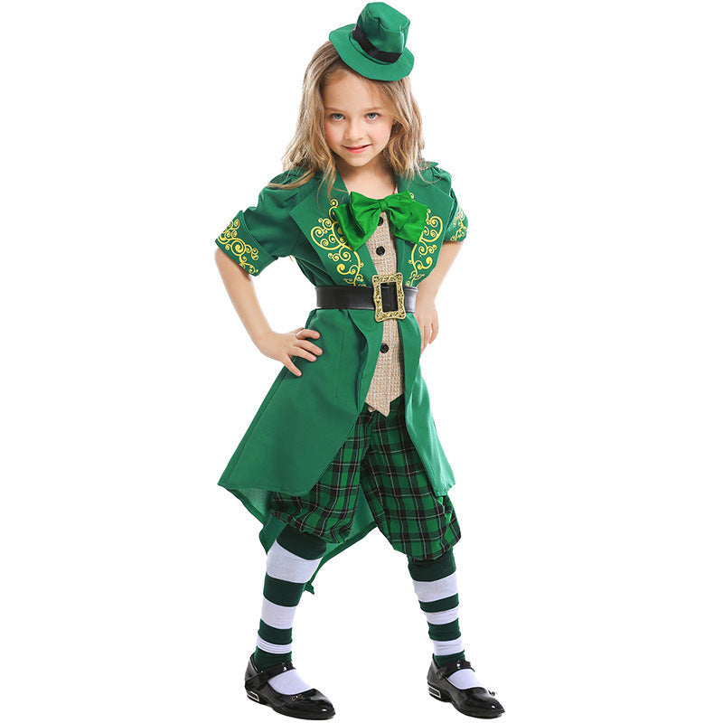 Mädchen Kostüm als irischer Leprechaun mit Hut und Schürze Shop Nory