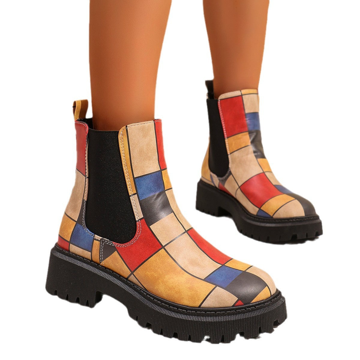 Damen Chelsea Boots mit trendigem Muster und rutschfester Sohle