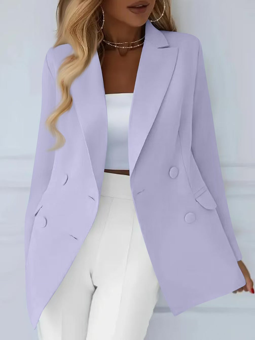 Damen Elegant taillierter Longblazer mit stoffbezogenen Knöpfen Shop Nory