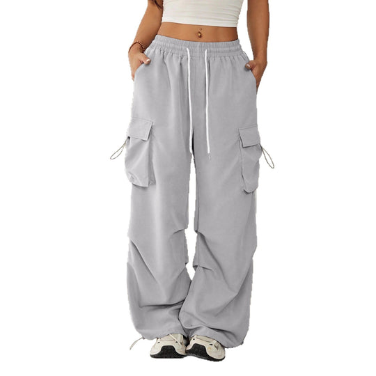 Damen Weite Cargo‑Loungehose mit Gummibund, Tunnelzug und großen Klappentaschen Shop Nory
