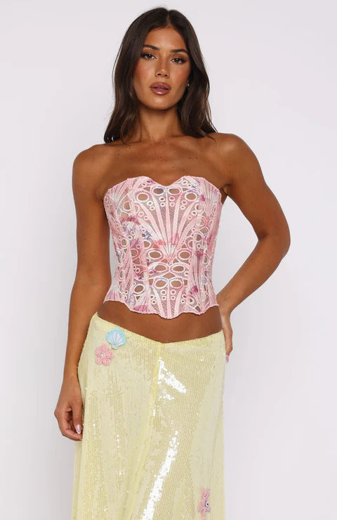 Damen Hochwertiges Spitzen-Corsagen-Oberteil mit tiefem Herz-Ausschnitt und raffinierten Details Shopnory