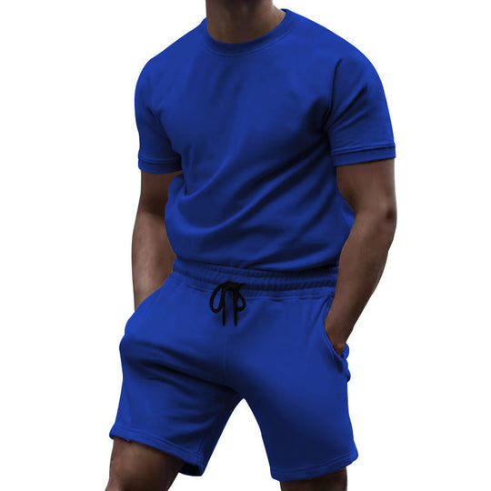Herren nan kurzärmeliges Sweat-Set aus weichem Sweatstoff mit Rundhalsshirt und Kordelzug-Shorts