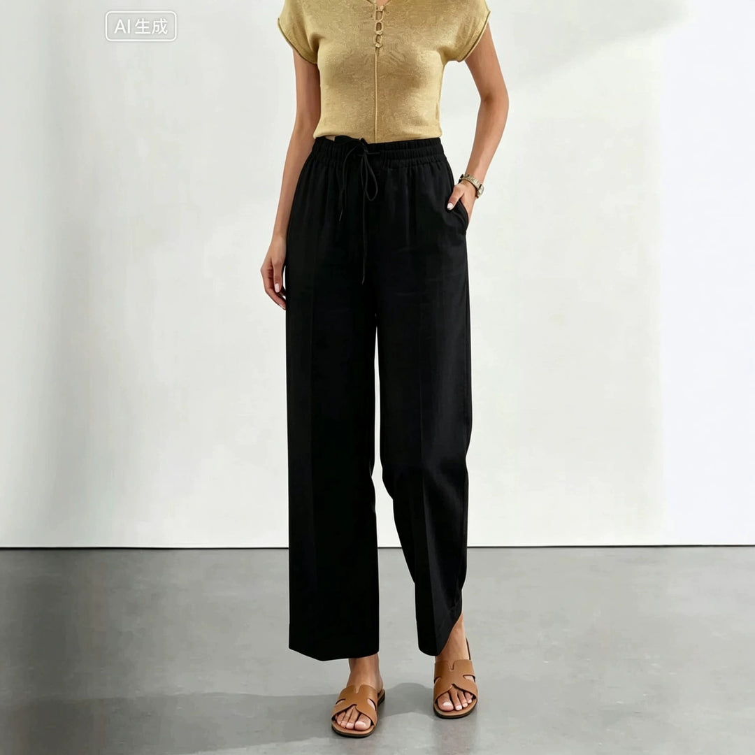Damen nan lässige Leinen-Baumwoll Culotte mit elastischem Bund und Tigerstickerei Shop Nory
