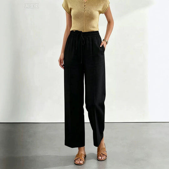 Damen nan lässige Leinen-Baumwoll Culotte mit elastischem Bund und Tigerstickerei Shop Nory