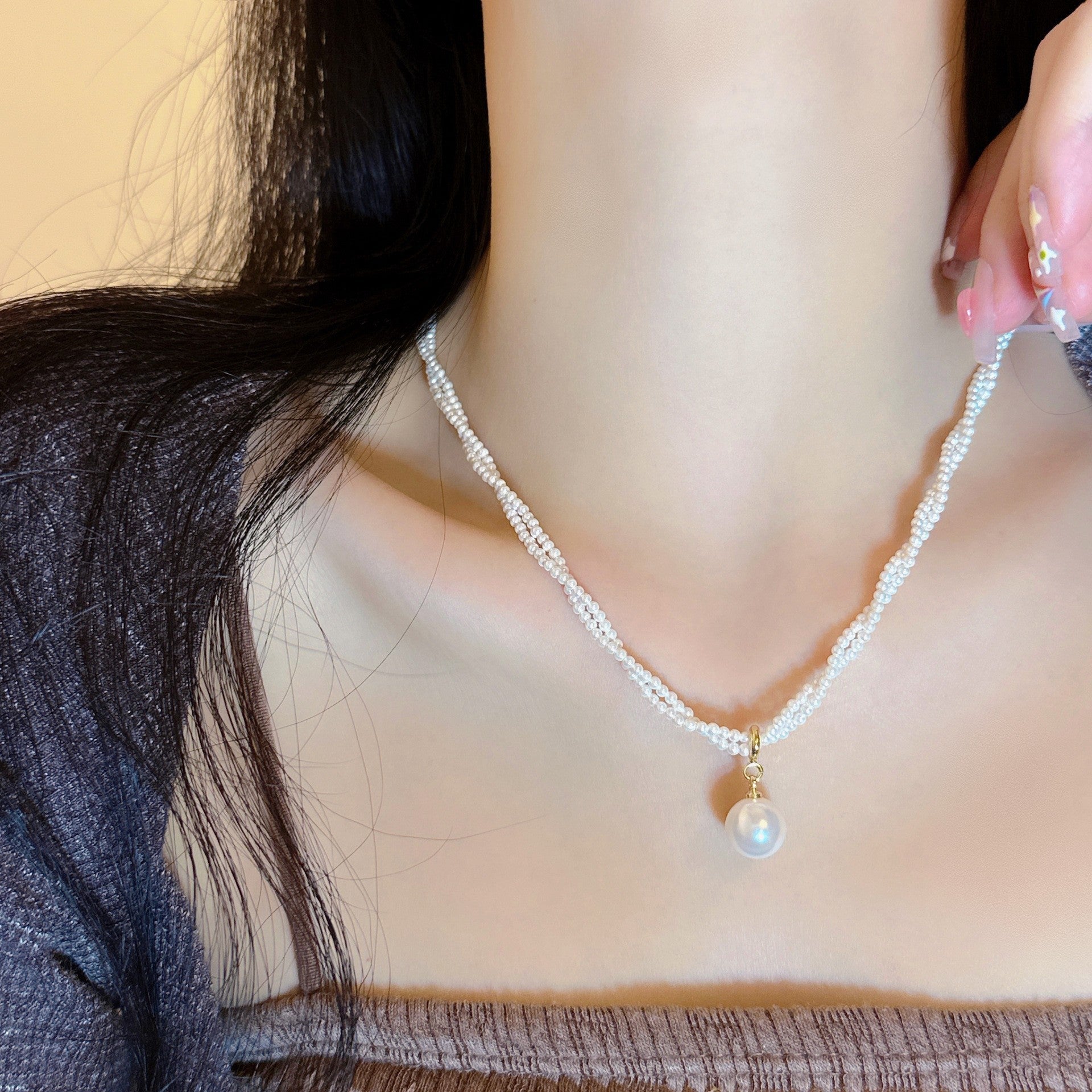 Damen Doppelstrang-Halskette mit eleganter Perle Shop Nory