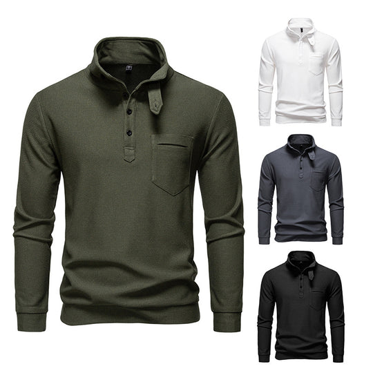 Herren Texturiertes Waffelstrick-Henleyshirt mit hohem Kragen, Knopfleiste und Brusttasche Shop Nory