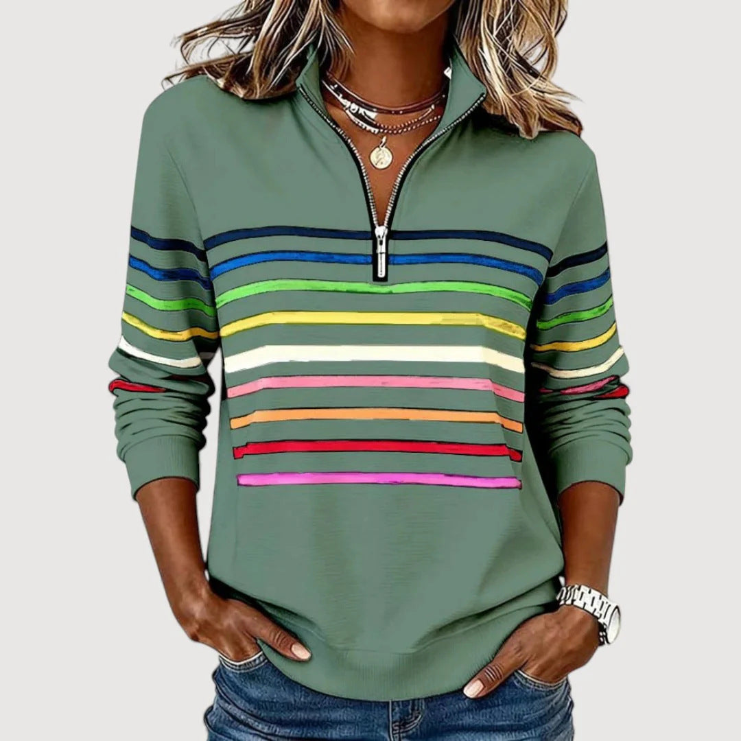 Damen Sportlicher Stepppullover mit halbem Reißverschluss