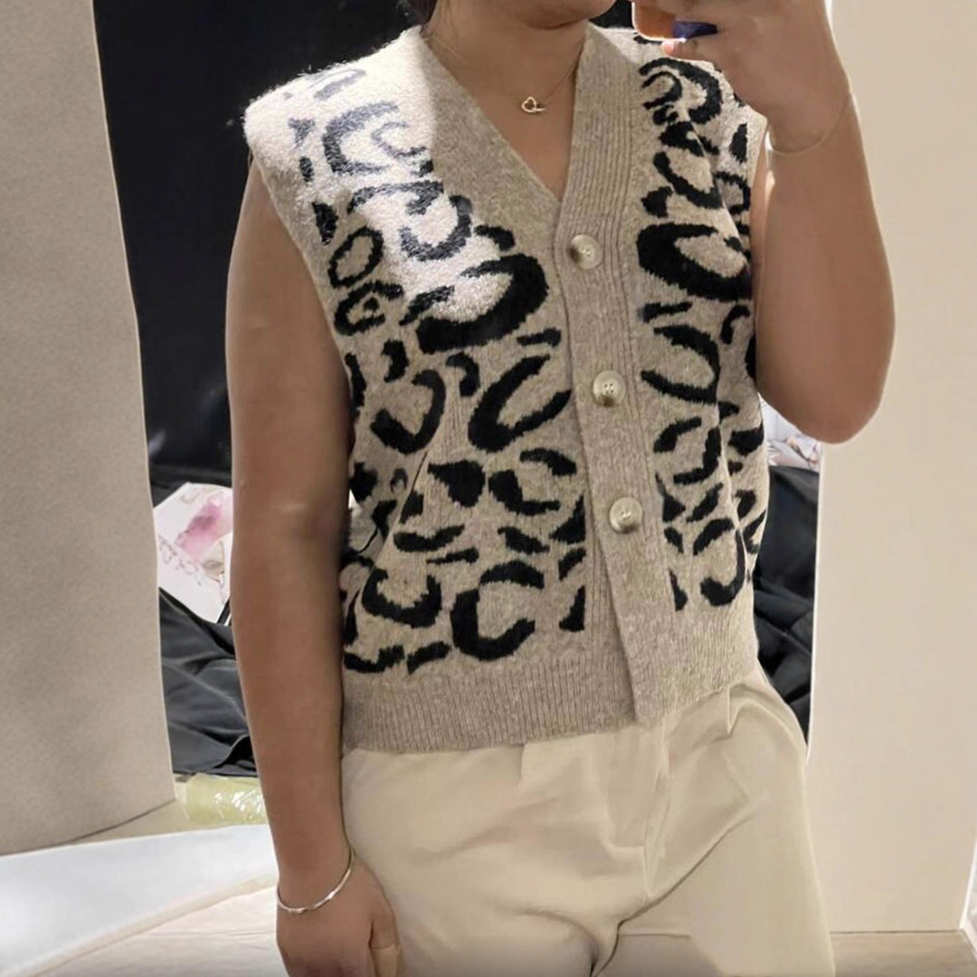Damen Strickweste mit Animal-Jacquard und V-Ausschnitt Shop Nory