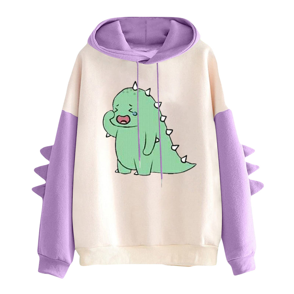 Damen nan Kapuzenpullover mit niedlichem Dino-Print, kontrastkapuze und dekorativen Stoffstacheln Shop Nory