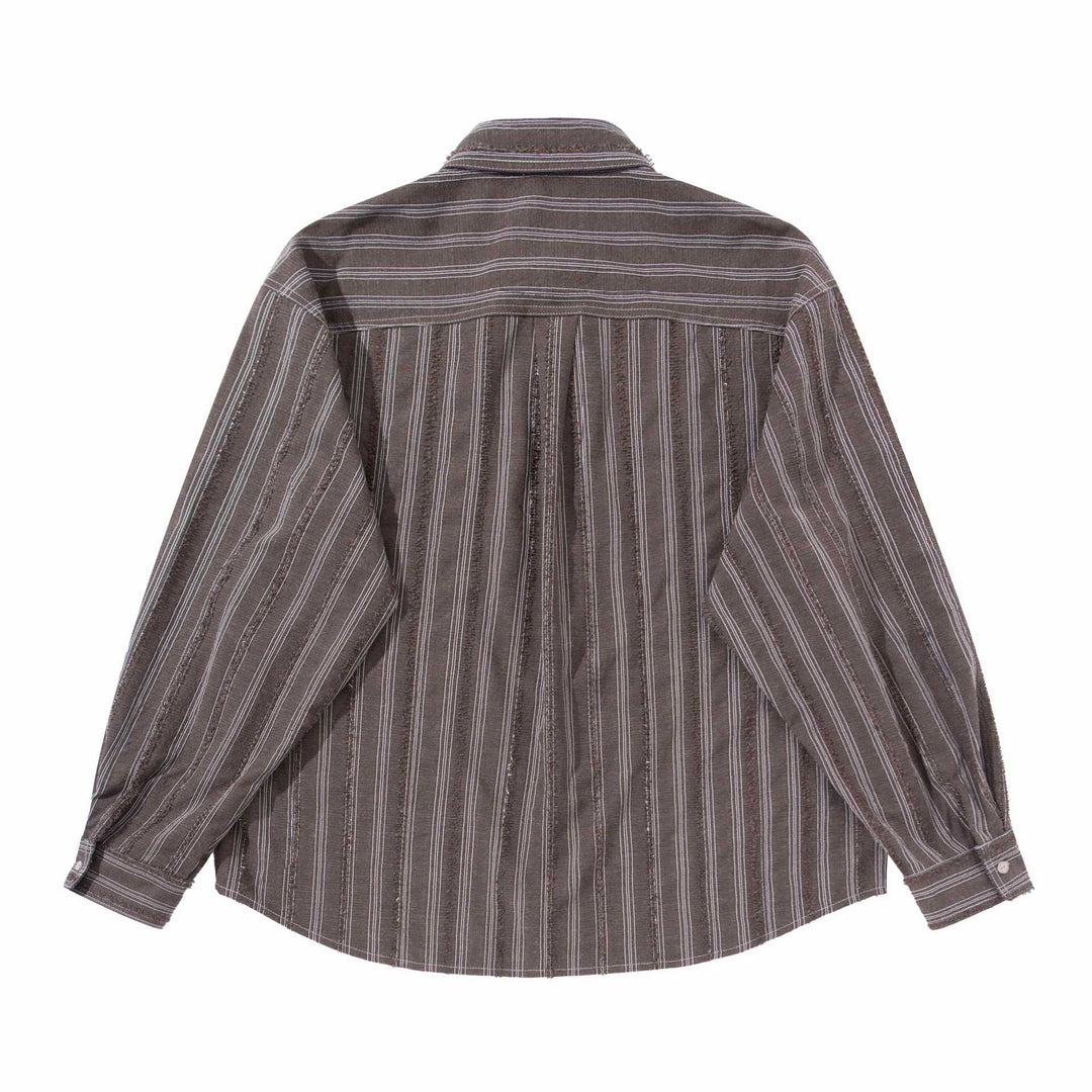 Herren lockeres gestreiftes Overshirt im Hemdjacken‑Stil mit Brusttaschen und abgerundetem Saum Shop Nory