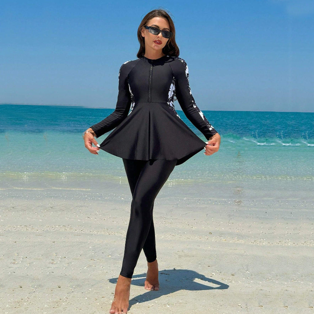 Damen Sportlicher UV-Schutz Schwimmanzug mit modischer Rüsche