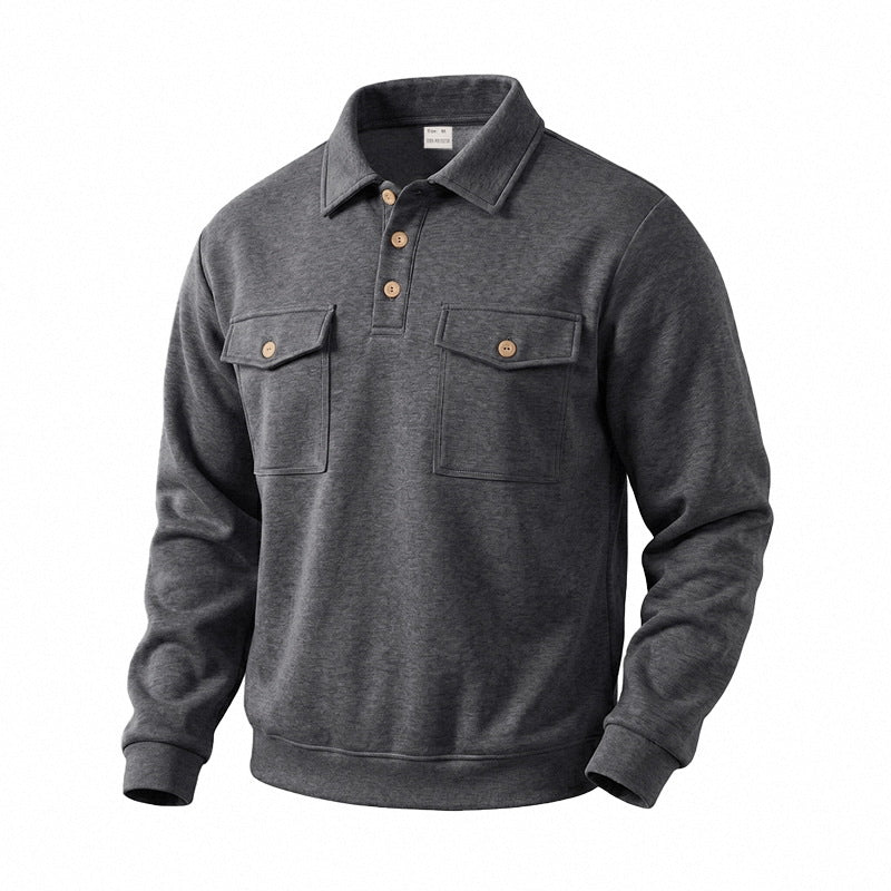 Herren Langarm-Poloshirt mit Knopfleiste und aufgesetzten Brusttaschen Shop Nory
