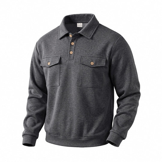Herren Langarm-Poloshirt mit Knopfleiste und aufgesetzten Brusttaschen Shop Nory