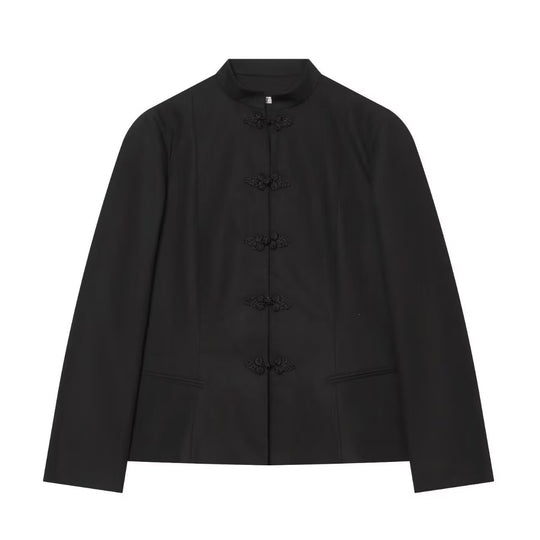 Damen Jacke im Mandarin-Stil mit Stehkragen und Zierfroschverschlüssen Shop Nory