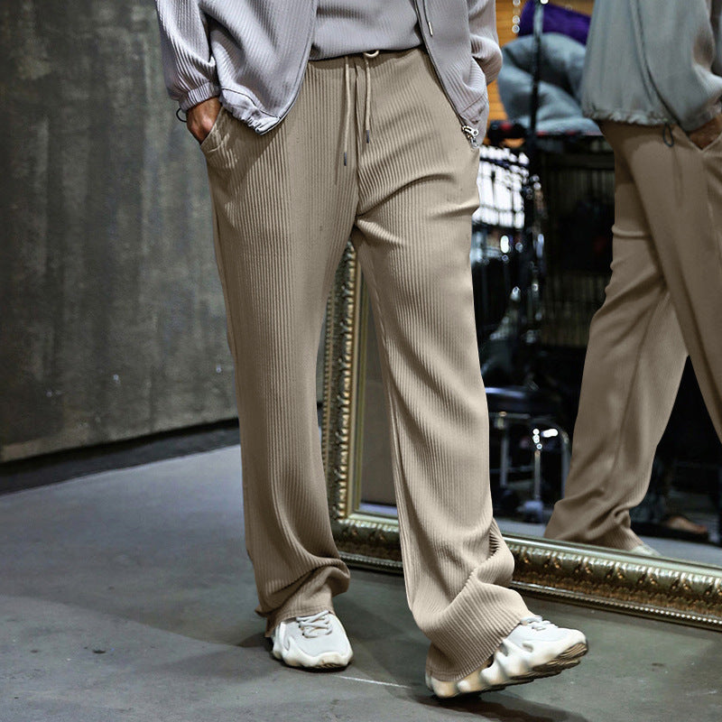 Herren Lässige gerippte Relaxhose mit weitem Bein, Tunnelzug & Eingrifftaschen Shop Nory