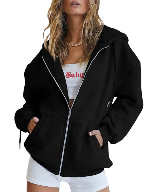 Damen Oversized Kapuzenjacke mit Reißverschluss