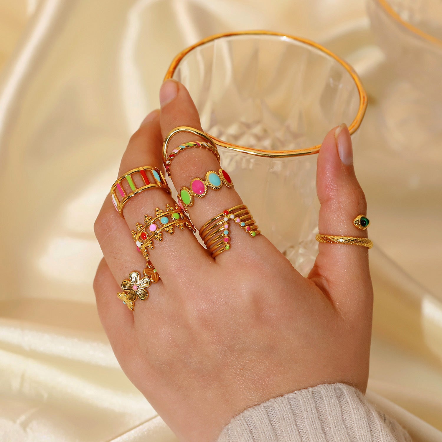 Damen Verzierter Blumenring Shop Nory