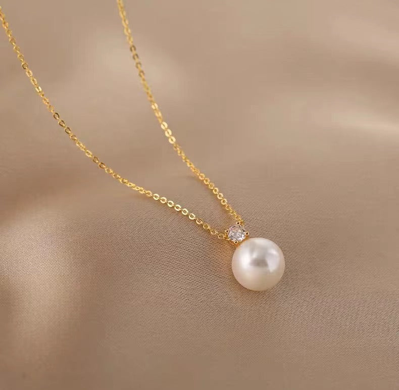 Damen Elegante Perlen- und Kristallanhänger-Halskette Shop Nory