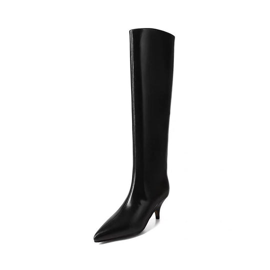 Damen Kniehohe Lackstiefel mit spitzer Zehenform und schlankem Kitten-Absatz Shop Nory