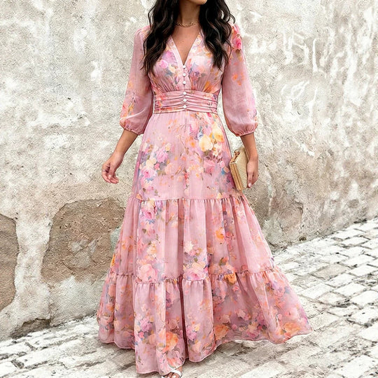 Damen Maxikleid mit Wickeloptik, V-Ausschnitt und geraffter Taillenpartie Shop Nory
