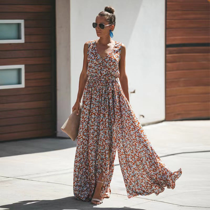 Damen Maxi-Kleid mit floralem Design und hohem Schlitz