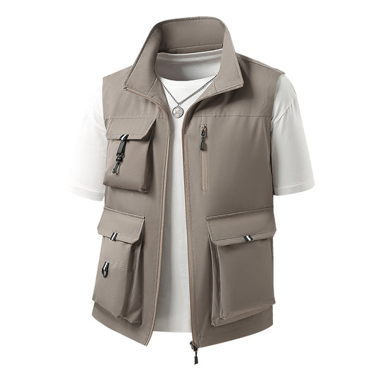 Herren Multifunktionale Outdoorweste mit mehreren Cargo-Taschen und Stehkragen Shop Nory