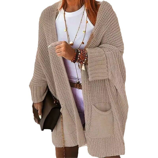 Damen Oversize Grobstrick-Cardigan mit weitem Schalkragen und aufgesetzten Taschen Shop Nory