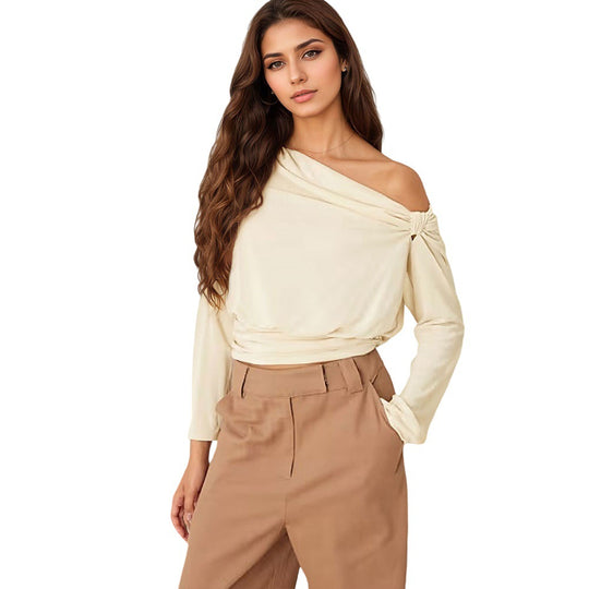 Damen asymmetrisches One-Shoulder Blusenshirt mit Knoten-Detail und tailliertem Saum Shop Nory